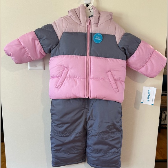 Carters Baby/Toddler  Girls 2 Piece Gray/Pink Snowsuit NWT Sizes 12M & 2… - Picture 1 of 11